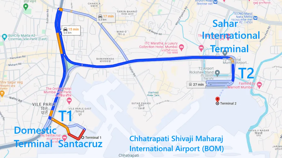 Mumbai Terminal T1 T2 Travel Map